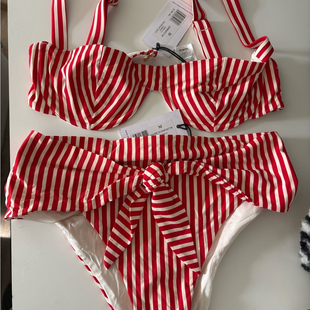 WeWoreWhat Red and White Striped Bikini Set size M